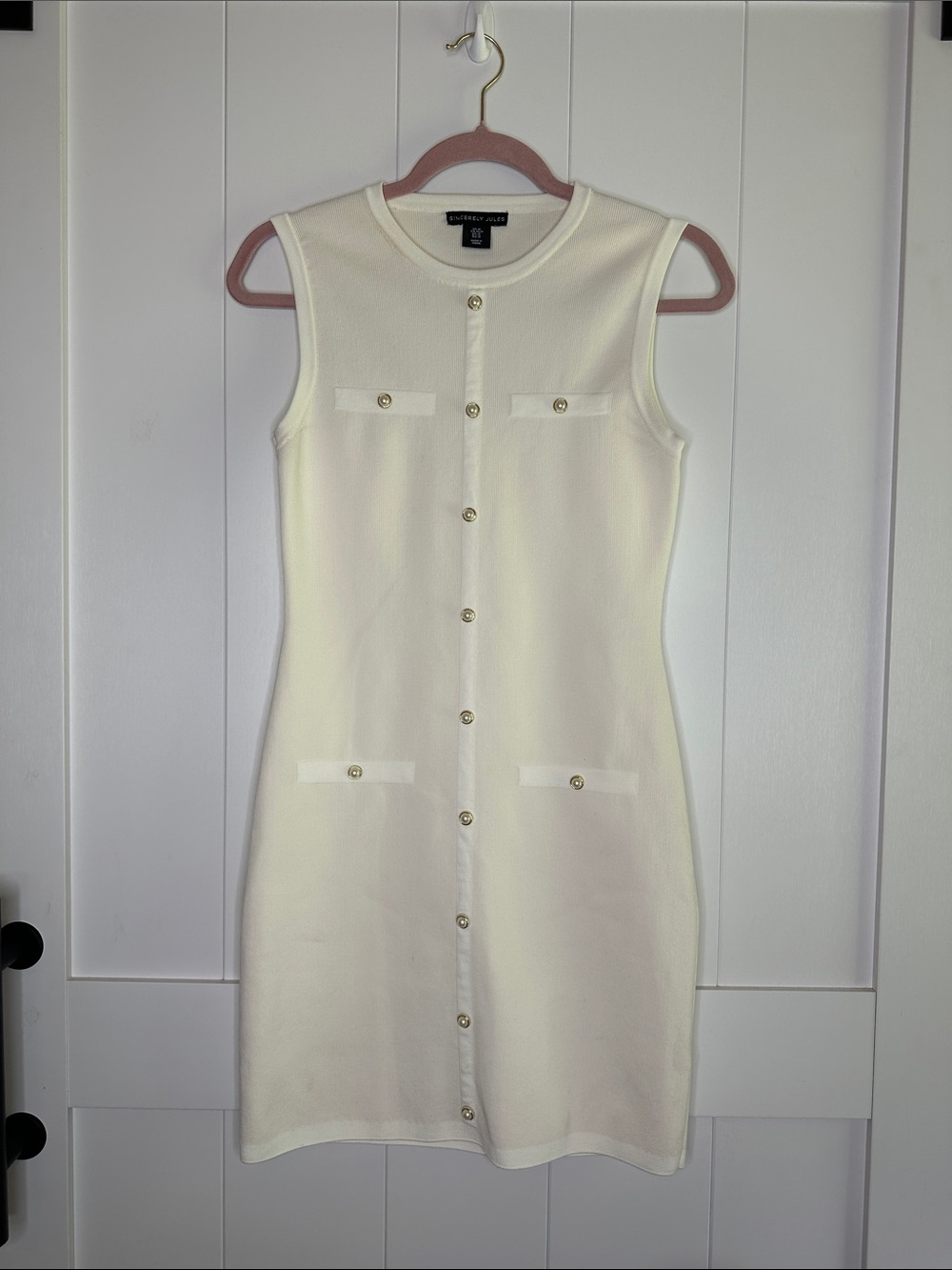 Sincerely Jules Cream Sleeveless Button-Front Mini Dress Size Medium